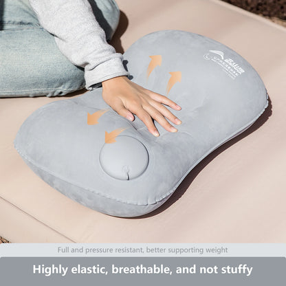 Portable inflatable camping pillow with neck and lumbar support. Ultralight design perfect for hiking and travel. Compact, comfortable sleep anywhere.