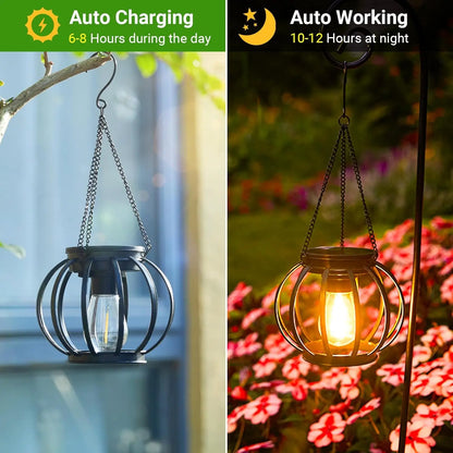 Vintage Solar Lantern Waterproof LED Warm White Outdoor Hanging