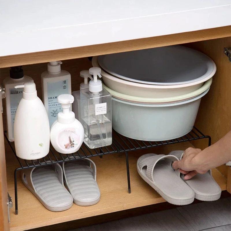Retractable Iron Seasoning Rack Cabinet Organizer w/ Basket & Spoon