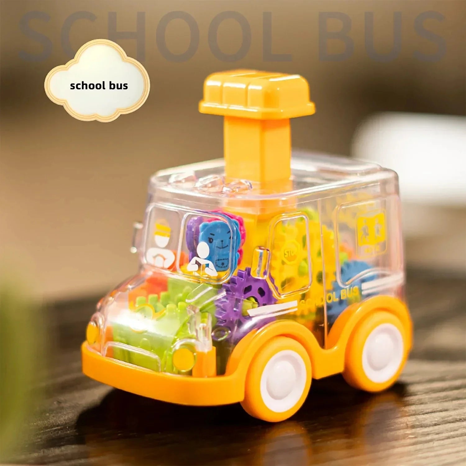 Transparent Cartoon Gear Car Toy - Inertia Pull-Back Action Kids Gift