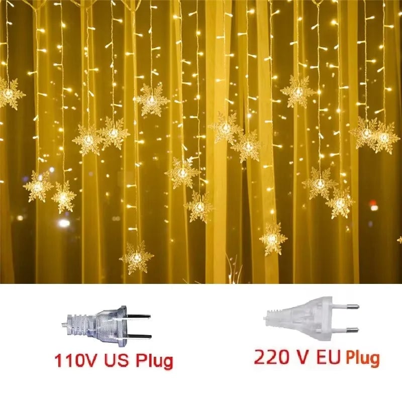 3M LED Snowflake Curtain String Lights Waterproof Outdoor Christmas