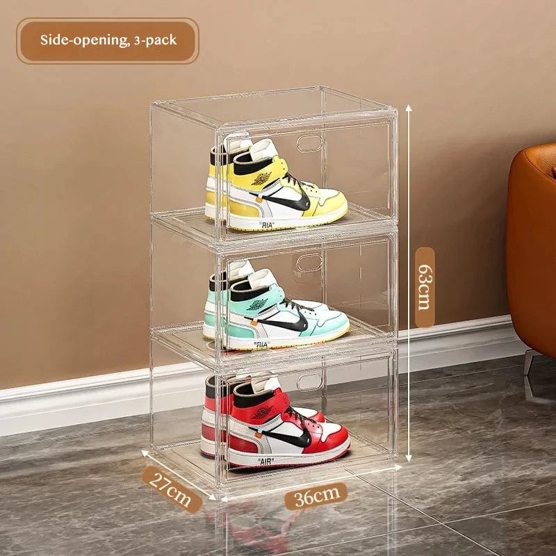 Clear Acrylic Shoe Storage Box Magnetic Flip Lid Stackable Organizer