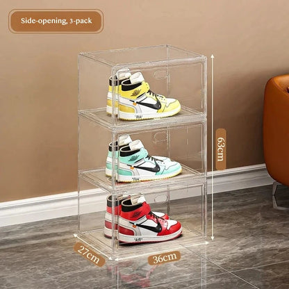 Clear Acrylic Shoe Storage Box Magnetic Flip Lid Stackable Organizer