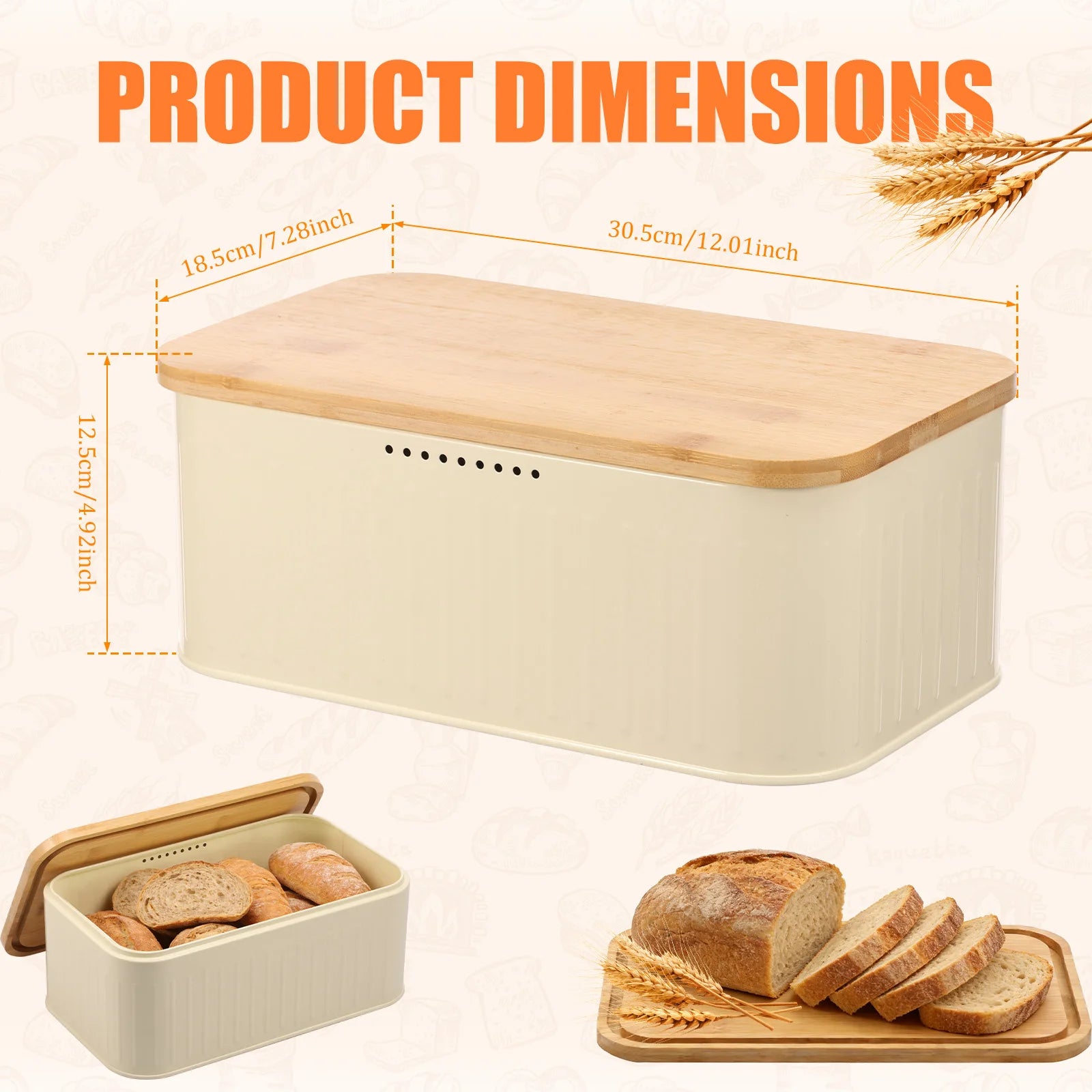 Metal Bread Box with Bamboo Lid & Ventilation Holes Storage