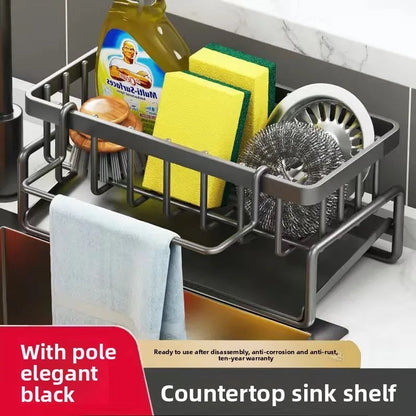 Kitchen Sink Sponge Holder Drain Rack with Hanging Hook Storage