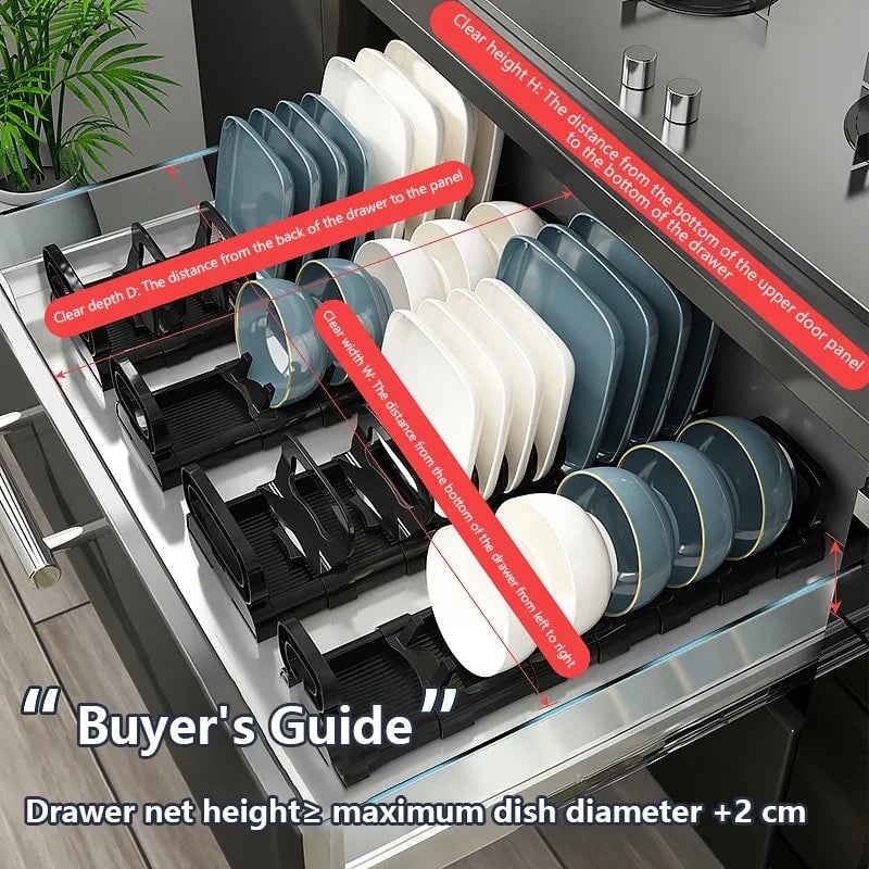 Built-in Kitchen Cabinet Dish Drain Rack Drawer Plate Organizer
