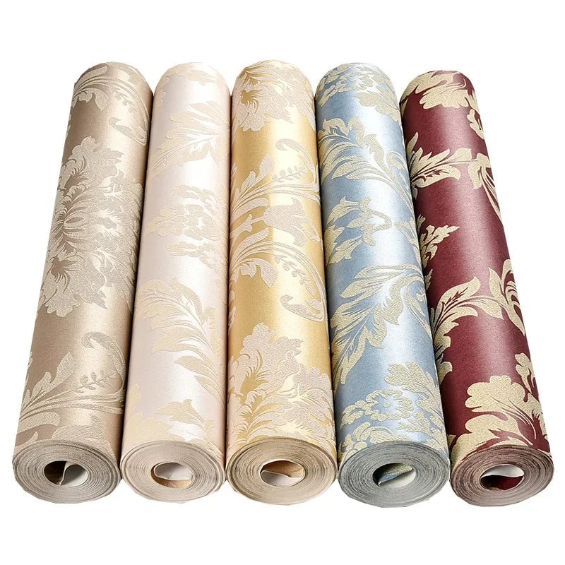 3D Metallic Damask Vinyl Wallpaper Roll Beige Cream Red Brown
