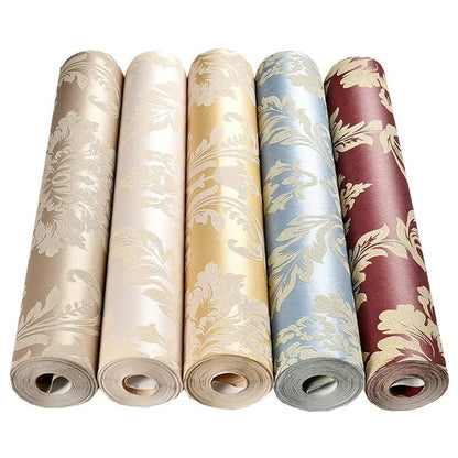 3D Metallic Damask Vinyl Wallpaper Roll Beige Cream Red Brown