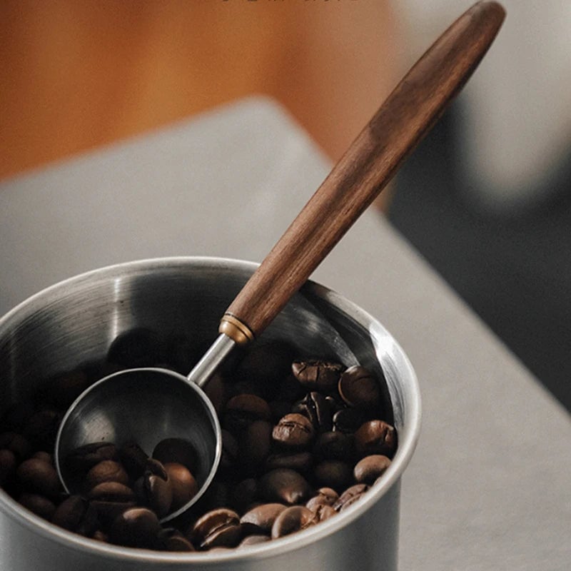 25ml Walnut Wood Handle Stainless Steel Coffee Measuring Scoop Spoon