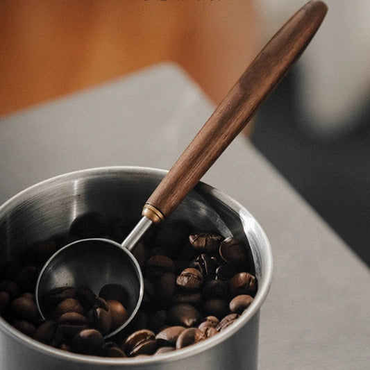25ml Walnut Wood Handle Stainless Steel Coffee Measuring Scoop Spoon