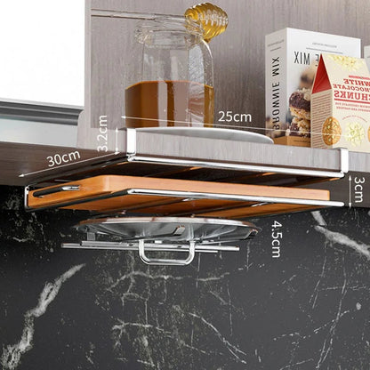 Under Cabinet Storage Basket Rack - Kitchen Cutting Board Organizer