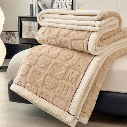 Winter Fleece Heart Plush Blanket - Soft Thick Bed Sofa Single Double