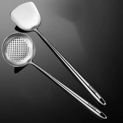 304 Stainless Steel Wok Spatula & Slotted Turner Rice Spoon Set