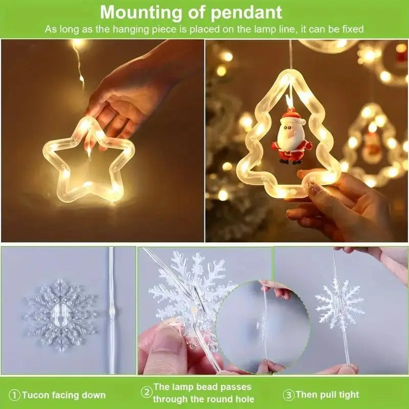 Santa LED Curtain Lights 10 Figures Remote Control Christmas Decor
