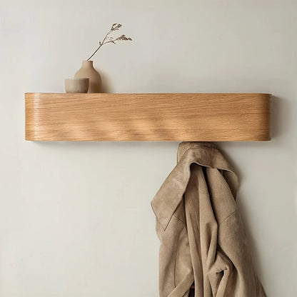 Wall Coat Rack Wood Iron Hidden Hooks Storage Shelf Entryway