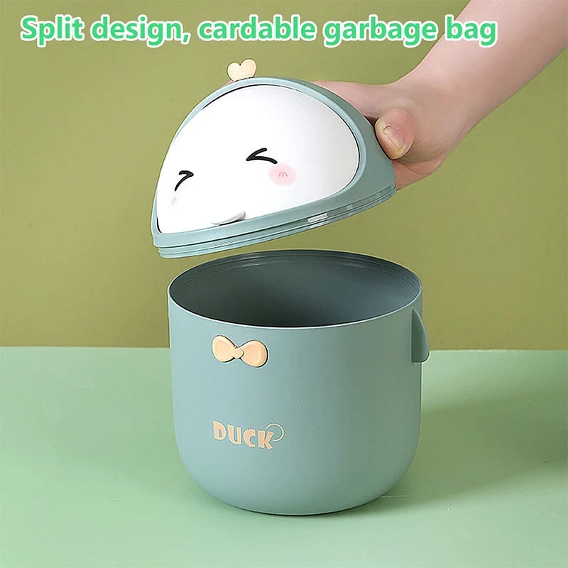 Mini Desktop Trash Can with Lid - Portable Cute Cartoon Design