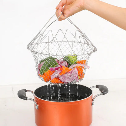 Stainless Steel Foldable Multifunctional Fryer Basket French Fry Strainer Kitchen Appliance Is Durable