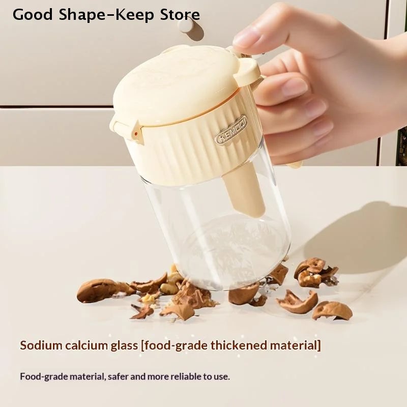 Glass Salt Shaker with Spoon - Moisture-Proof Seasoning Storage Jar