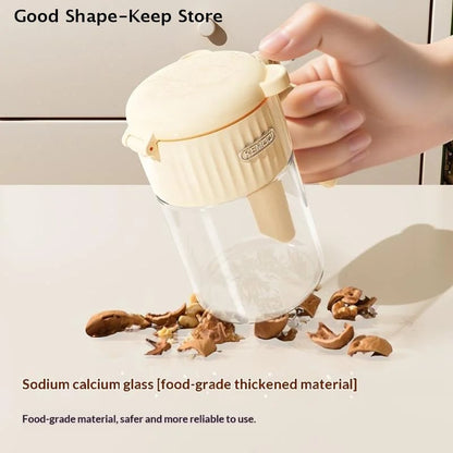 Glass Salt Shaker with Spoon - Moisture-Proof Seasoning Storage Jar