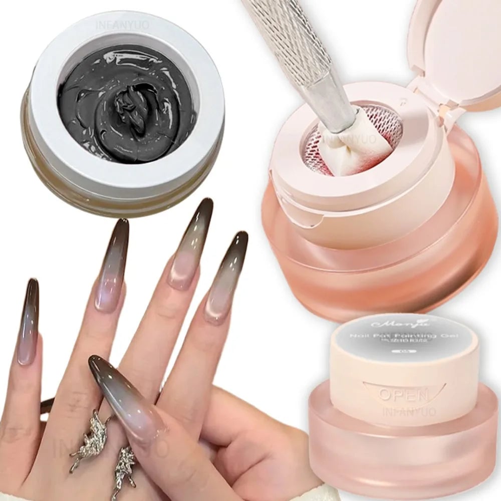Cushion Patting Gel Polish - Ombre Black White Peach Gradient Nail Art