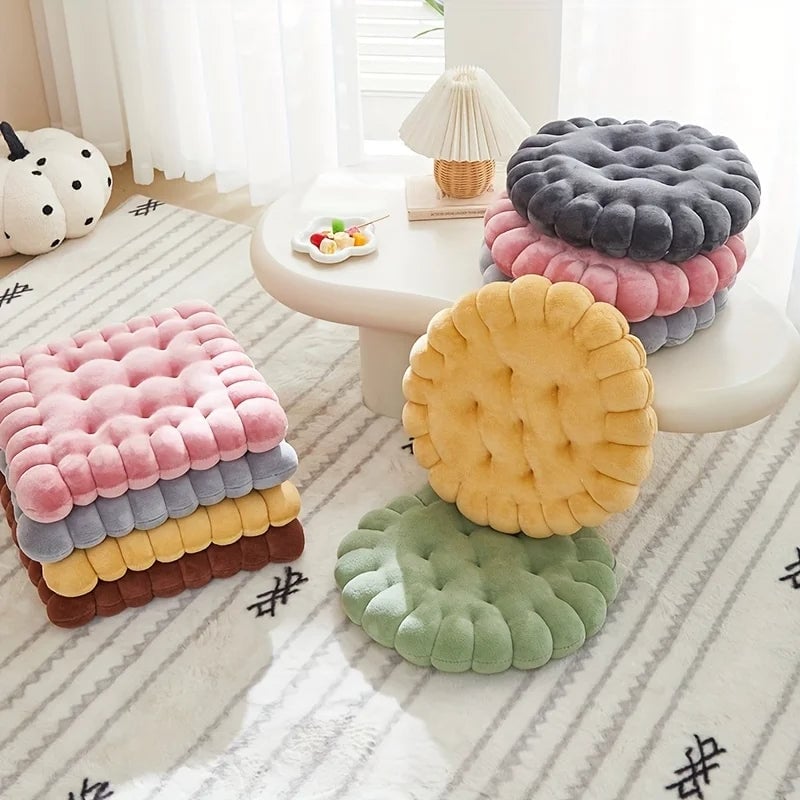 Large Biscuit Plush Cushion - Soft Cookie Shape Pillow Seat Pad