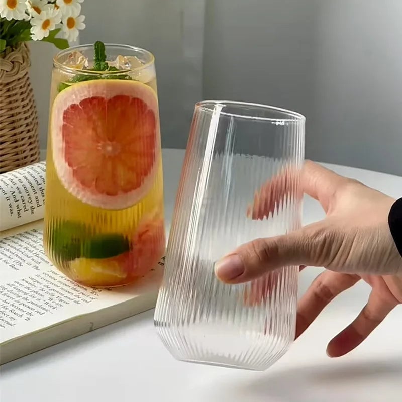 470ml Borosilicate Glass Cup - Vertical Striped Coffee Mug