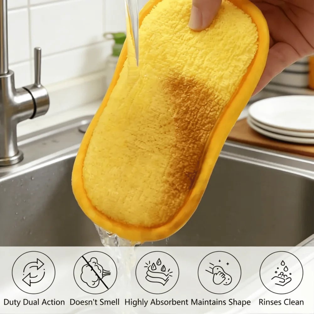 Dual-Sided Microfiber Cleaning Sponges - Reusable Odorless Scrub Pads