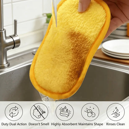 Dual-Sided Microfiber Cleaning Sponges - Reusable Odorless Scrub Pads