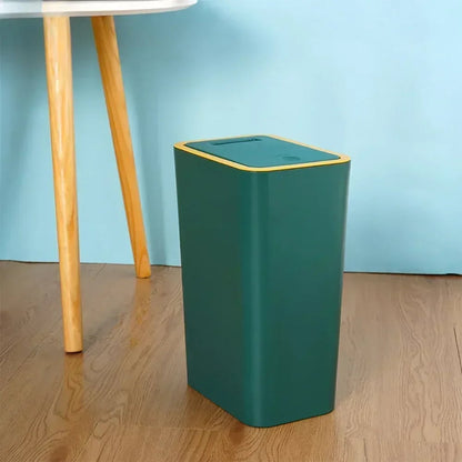 10L Press Top Lid Bathroom Trash Can - Space Saving Plastic Wastebasket