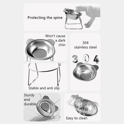 15 Degree Tilted Raised Cat Bowls Stainless Steel Food Water Set