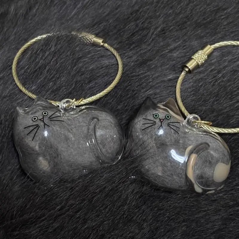 Cat Fur Memorial Resin Keepsake Capsule Keychain Pet Hair Pendant