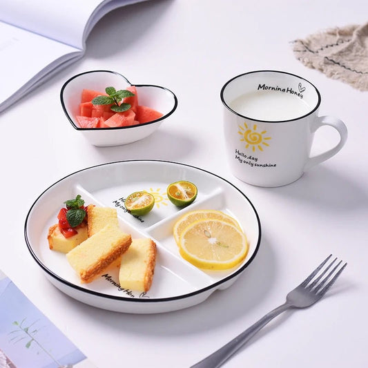 3-Panel Ceramic Divided Plate Cartoon Design Children's Breakfast