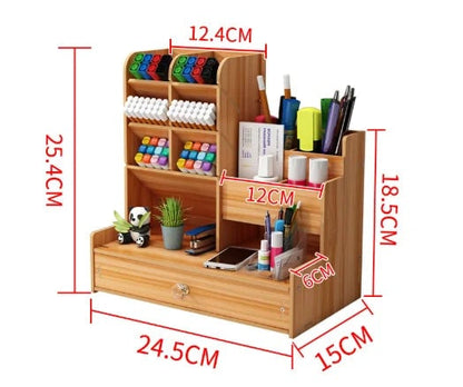 Large Wooden DIY Desk Organiser with Drawer - Multi-Compartment Pen