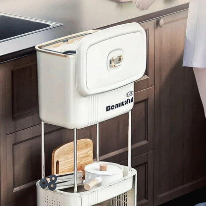Large Capacity Kitchen Garbage Bin with Lid - Double Layer Odor Control