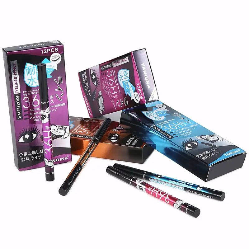 12 Pcs Waterproof Long Lasting Liquid Eyeliner Set Black Brown Blue