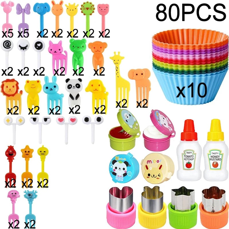 Mini Animal Fruit Forks Kids Set Silicone Vegetable Cutter Dividers