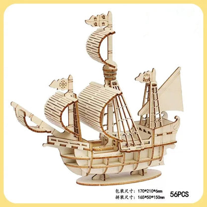 3D Wooden Sailboat Puzzle Model - DIY Assembly Craft Desktop Decor