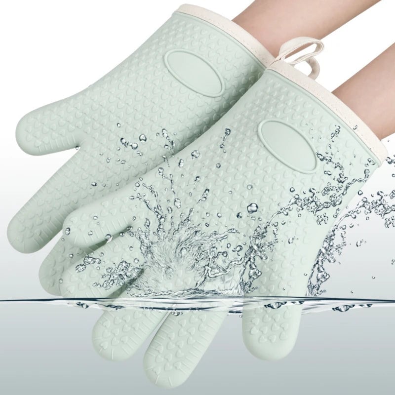 Heat Resistant Silicone Oven Mitts Anti-Scald BBQ Baking Gloves Pair
