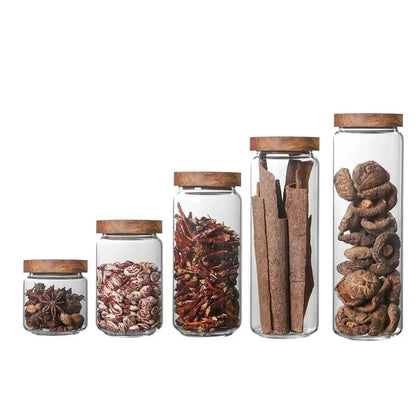 Glass Airtight Canister Wood Lid Kitchen Storage Jar Food Container