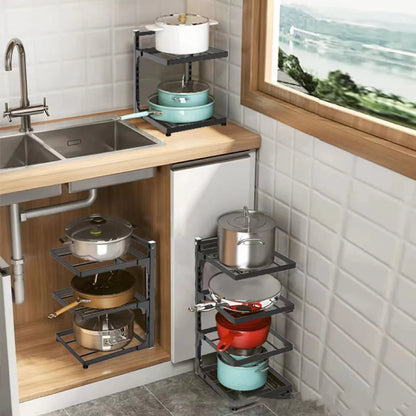 Adjustable Multi-Layer Kitchen Sink Storage Rack Pot Organizer