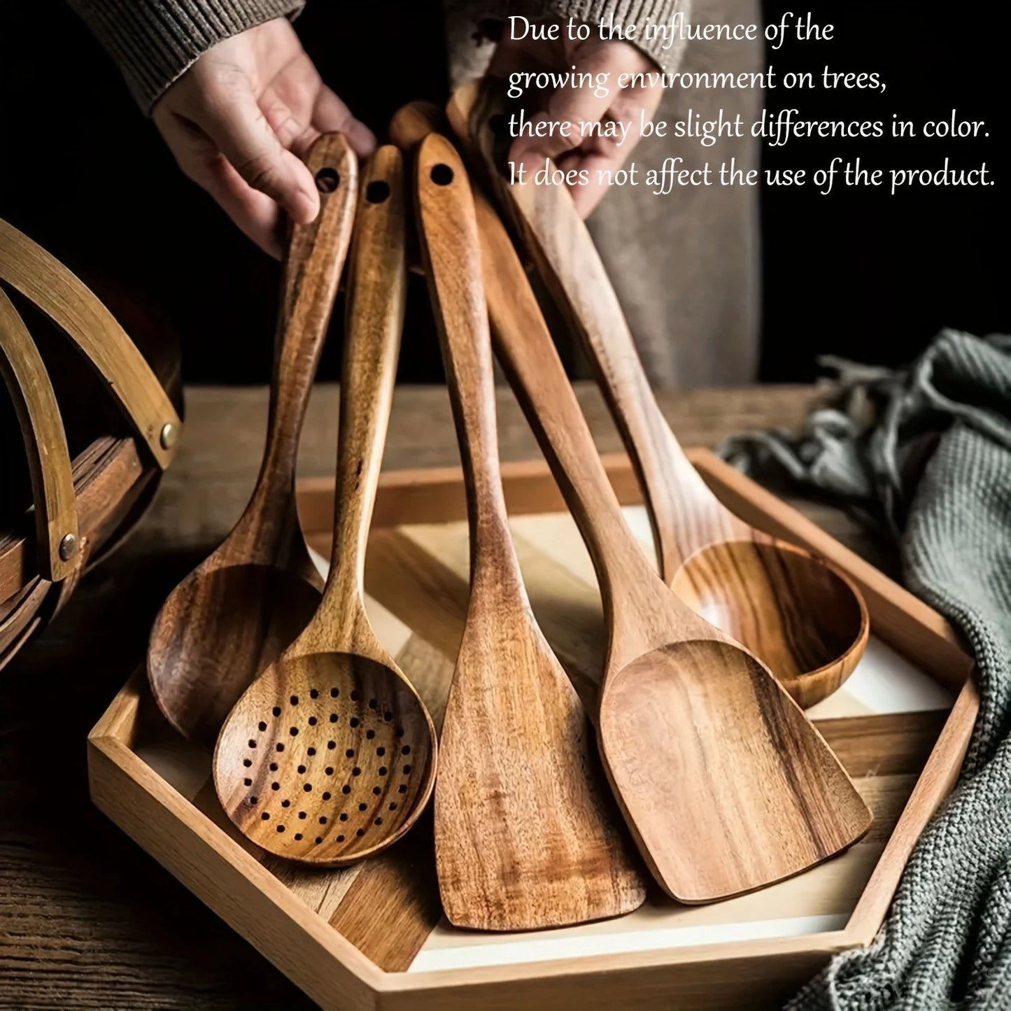5-Piece Natural Wooden Kitchen Utensils Set - Spoons Spatula Ladle