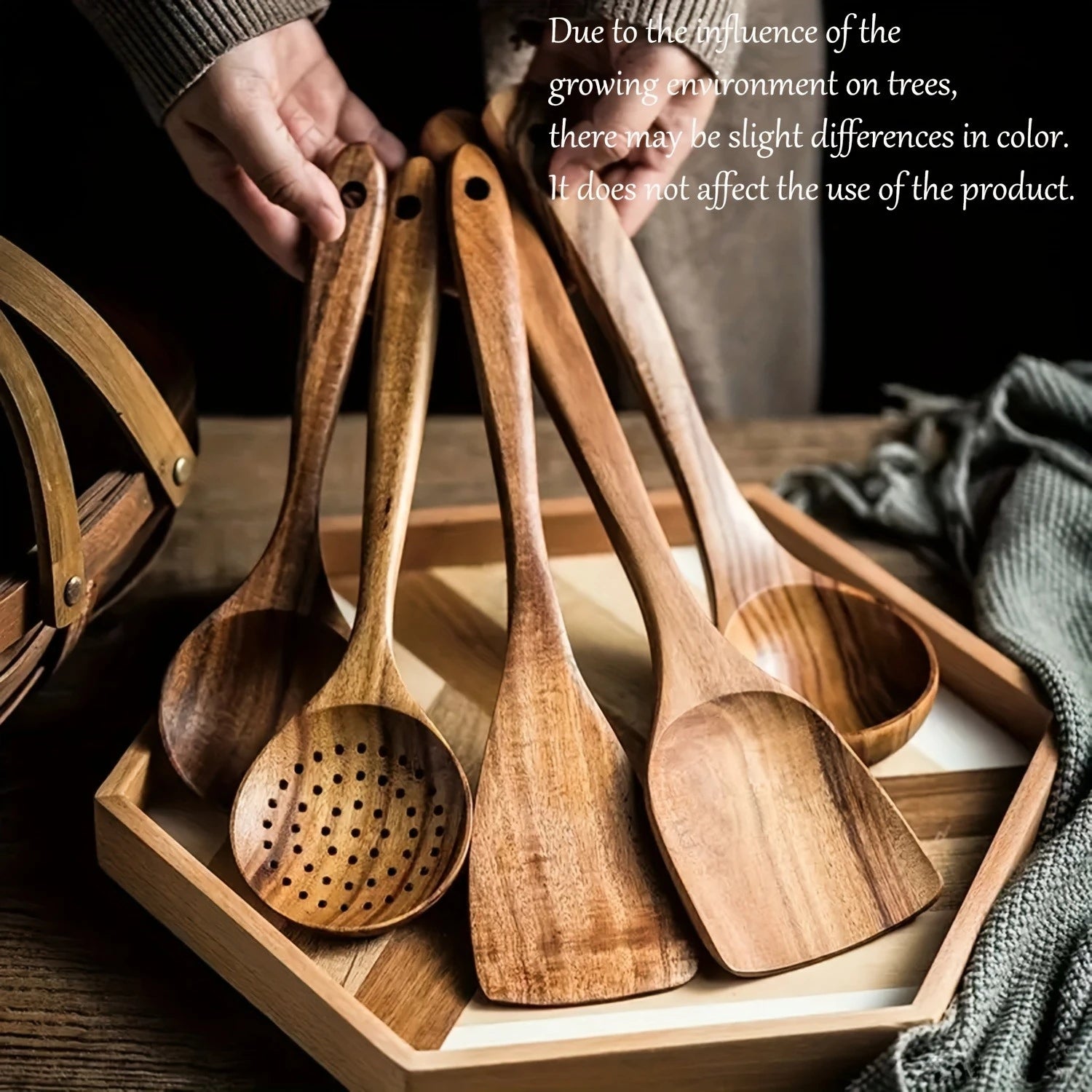 5-Piece Natural Wooden Kitchen Utensils Set - Spoons Spatula Ladle
