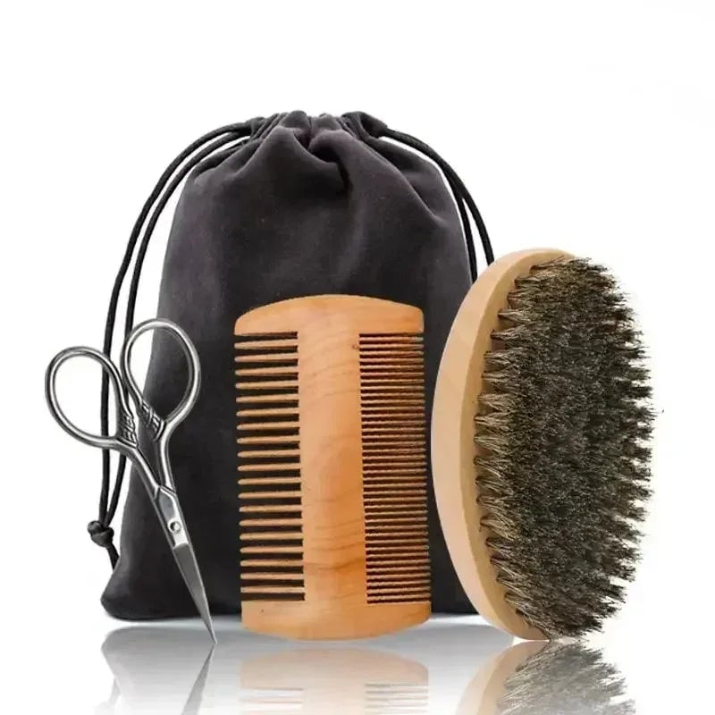 Professional Boar Bristle Wood Handle Beard Shaving Brush Kit