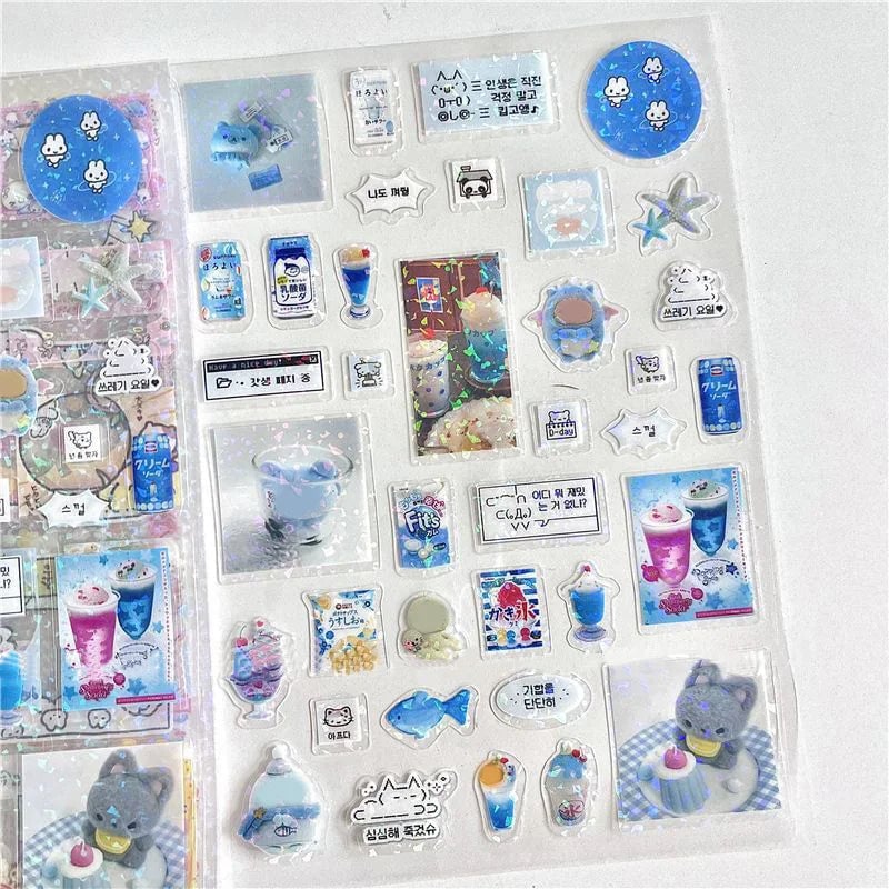 5pc Transparent Flash Film Glitter Stickers - Kawaii Phone Decor Set