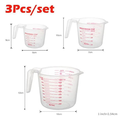 3pcs PVC Measuring Cups Set 1000/500/250ml Baking Liquid Beakers