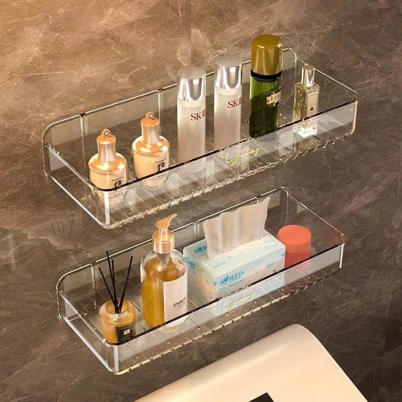 Transparent Wall-Mounted Bathroom Shelf No-Punch Washbasin Rack