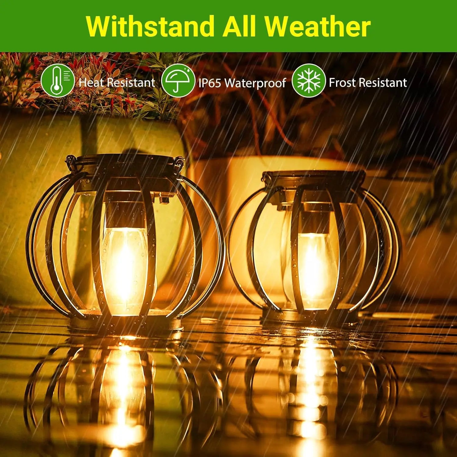 Vintage Solar Lantern Waterproof LED Warm White Outdoor Hanging