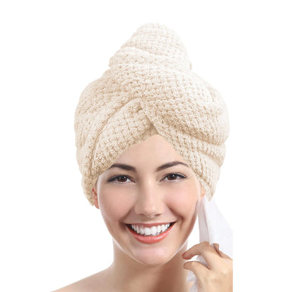 Women Hair Towel Wrap with Button - Quick Dry Absorbent Cap 9.8x25.5