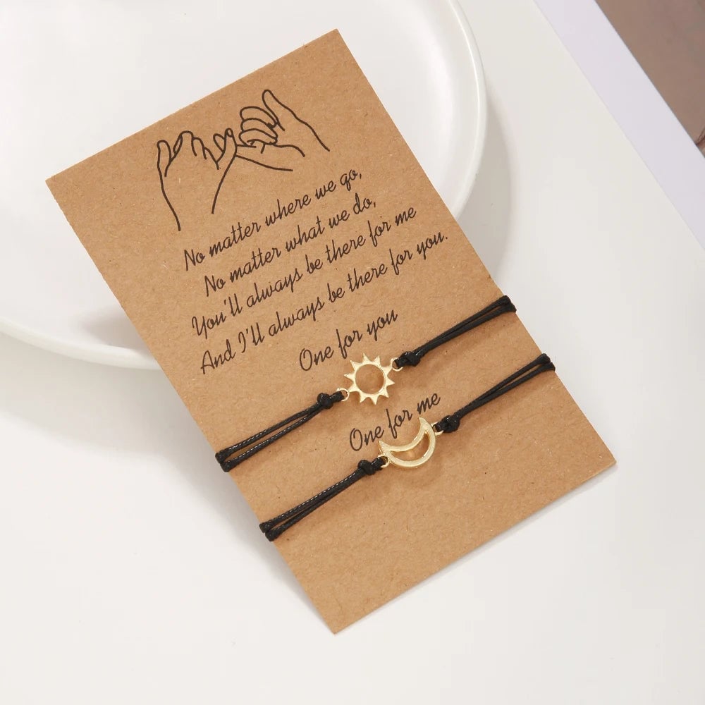 Sun Moon Card Couple Bracelets Set - Handmade Woven Rope Friendship