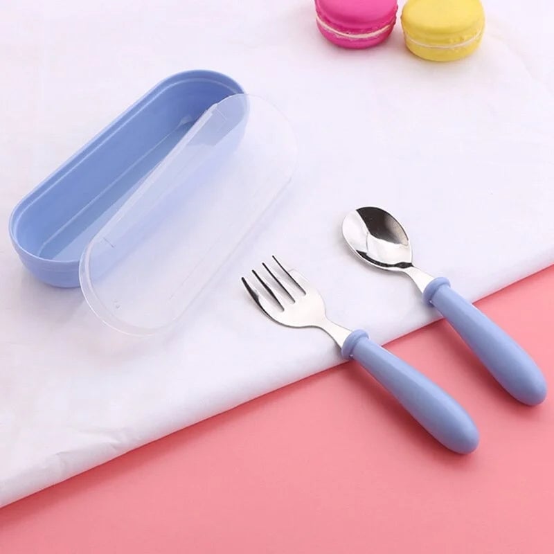 3-Piece Stainless Steel Kids Cutlery Set with Portable Storage Box